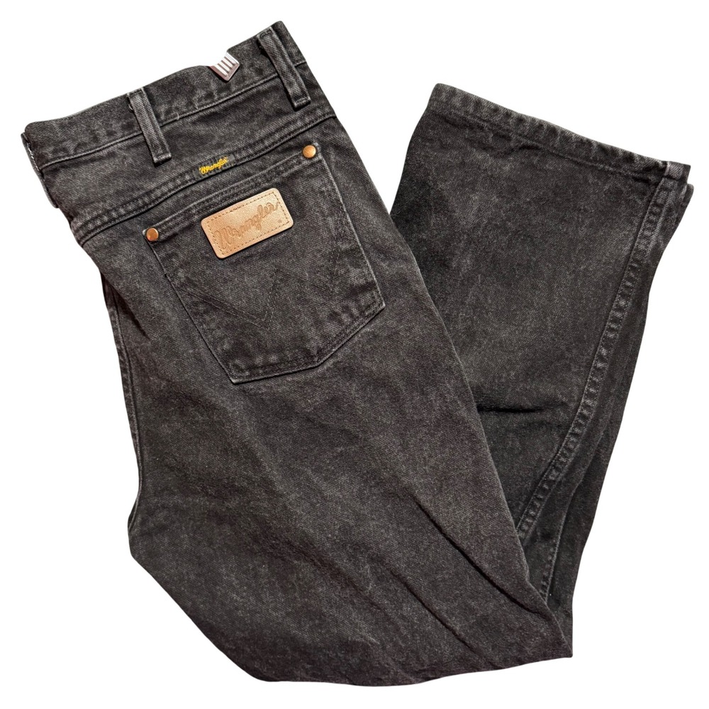 Wrangler Mens Jeans 36x30 Black Denim Cowboy Cut Relaxed Fit Faded Fits 34x28 - Picture 2 of 11